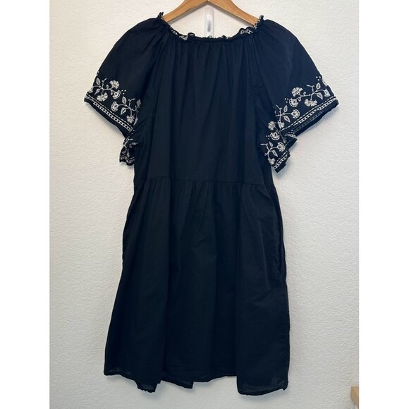 Old Navy Dress Womens‎ Large Black White Embroidered Short Sleeve Boho Peasant - Picture 1 of 12